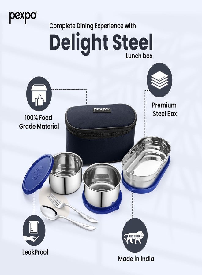 Pexpo Delight Stainless Steel Lunch Box for Women & Men, 2 Air-Tight Containers (280ml Each) + Roti Box (480ml), Leakproof Tiffin Box for Office, School, Travel | BPA-Free, Easy to Carry | RCB Edition - Image 3